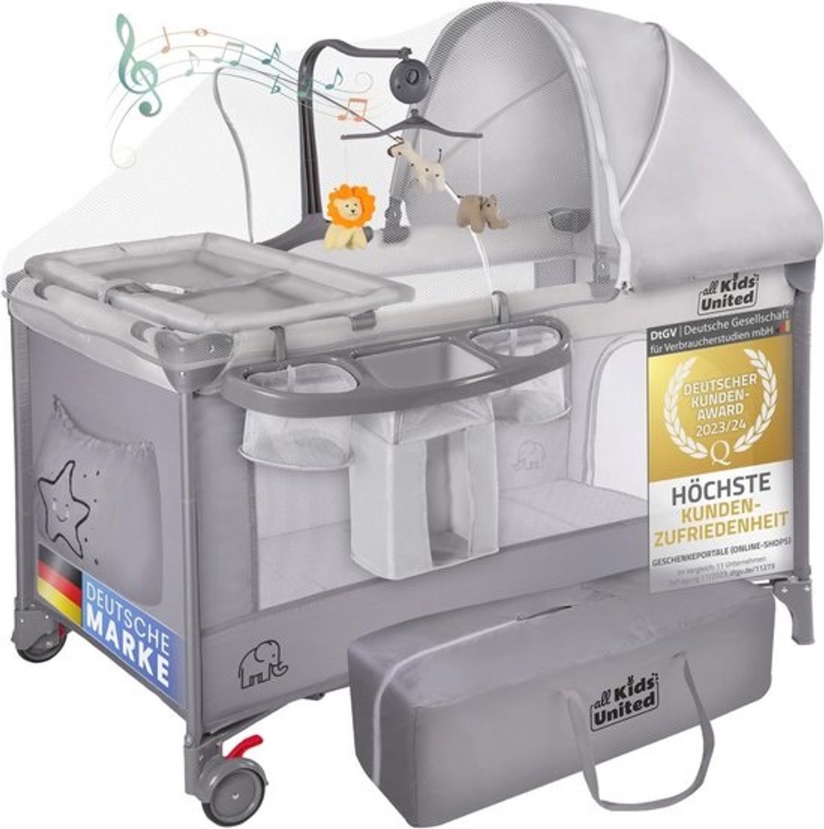 Deluxe Babyreisbedje met Aankleedkussen en Mobiel voor Kinderen