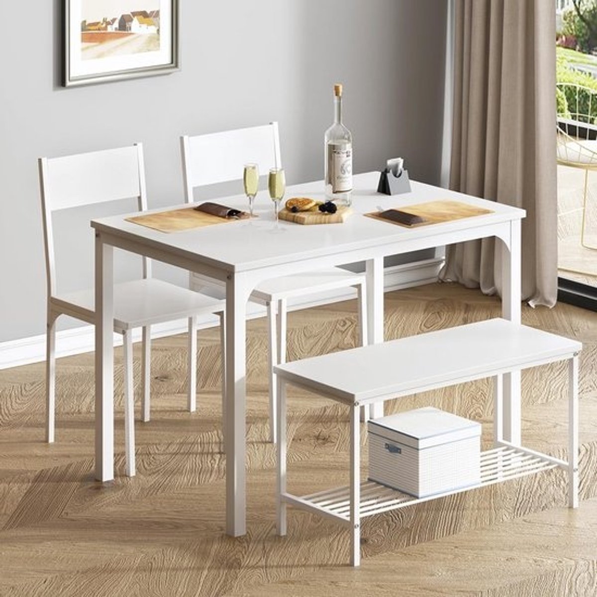 Eettafelset voor 4 Personen met Bank en Opbergruimte - 110 cm