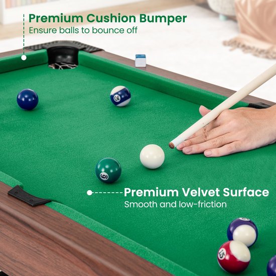 SureDeal® - Biljarttafel 122x61x76 cm - Hout - Incl. Ballen, 2 Keuen, Krijt & Borstel - Verstelbare Poten - Groen Laken - Voor Bar & Speelkamer - Compact van suredeal — afbeelding 5