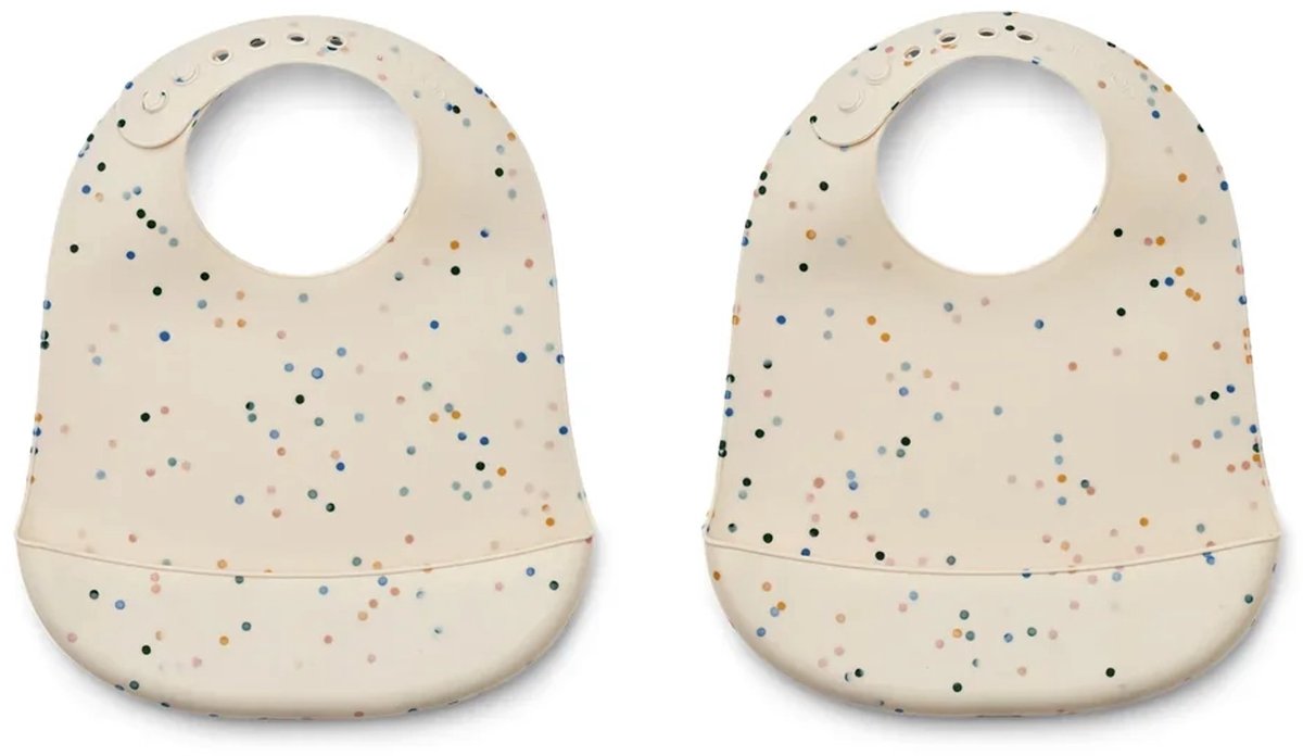 Liewood siliconen slabbetje, 2 stuks - Tilda, Kleur: Splash dots / Schelp