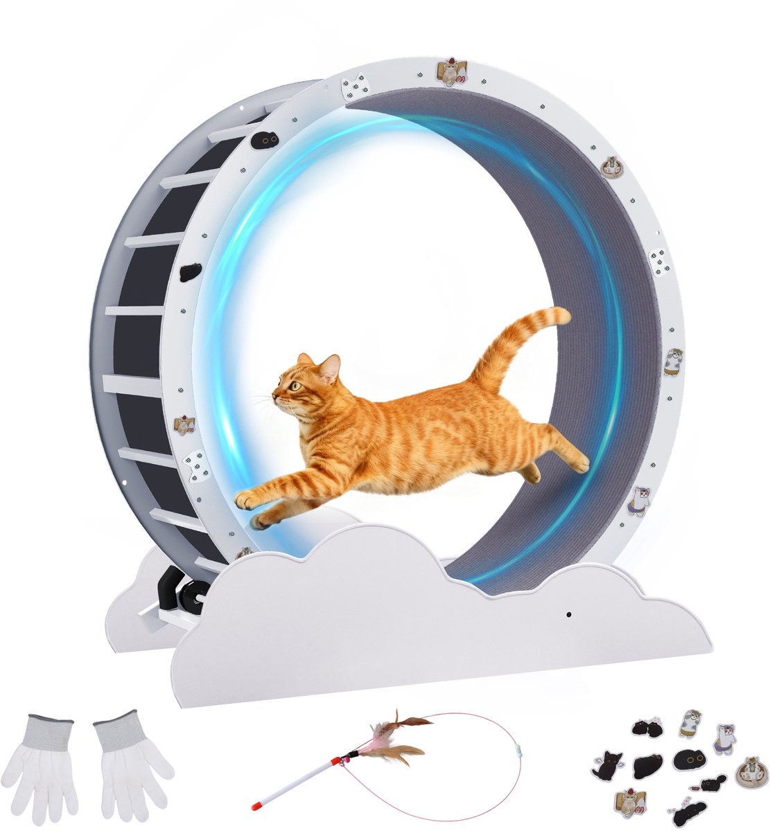 GTPLAYER - Kattenloopwiel 100 cm - Ultrastil met Afneembare Mat - Witte Wolk
