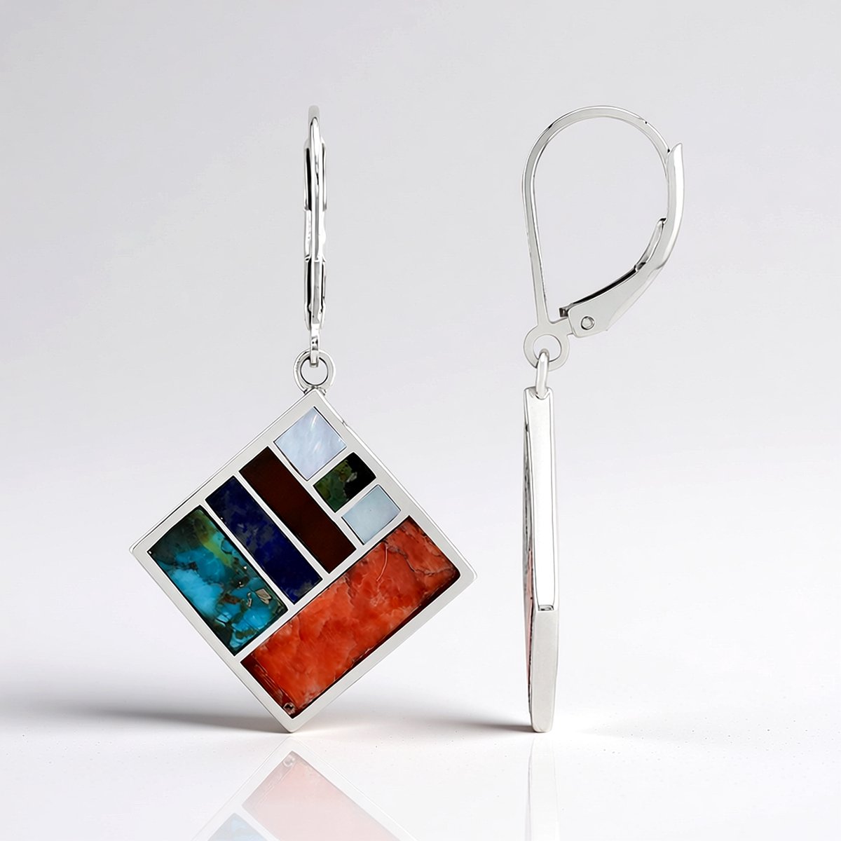 Cavill - 925 Sterling Zilveren Geoxideerde Oorbellen - Oranje Oester & Edelstenen 7,57 ct - Baguette Slijpsel - Kleurrijk, Licht