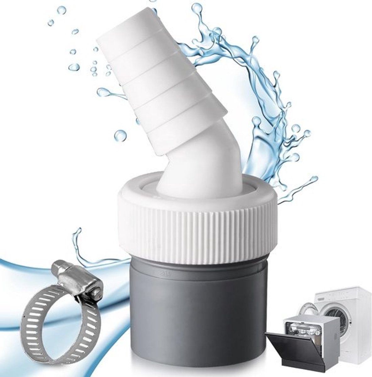 Afvoeradapter Wasmachine - Slangkoppeling Vaatwasser - Waterafvoer Regelen - Robuust PVC Materiaal - 40mm Afvoer - Wit