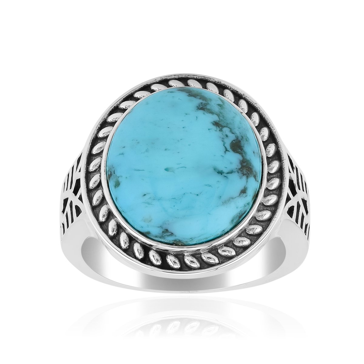 Cavill - 925 Sterling Zilver Ring - Blauwe Kingman Mohave Turkoois 8,037 ct - Ovale Cabochon - Handgemaakte Statement Ring Blauw