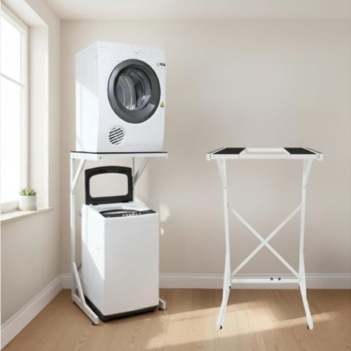 Verstelbare Stapelset voor Wasmachine en Droger - Ruimtebesparend Standaard Zonder Boren
