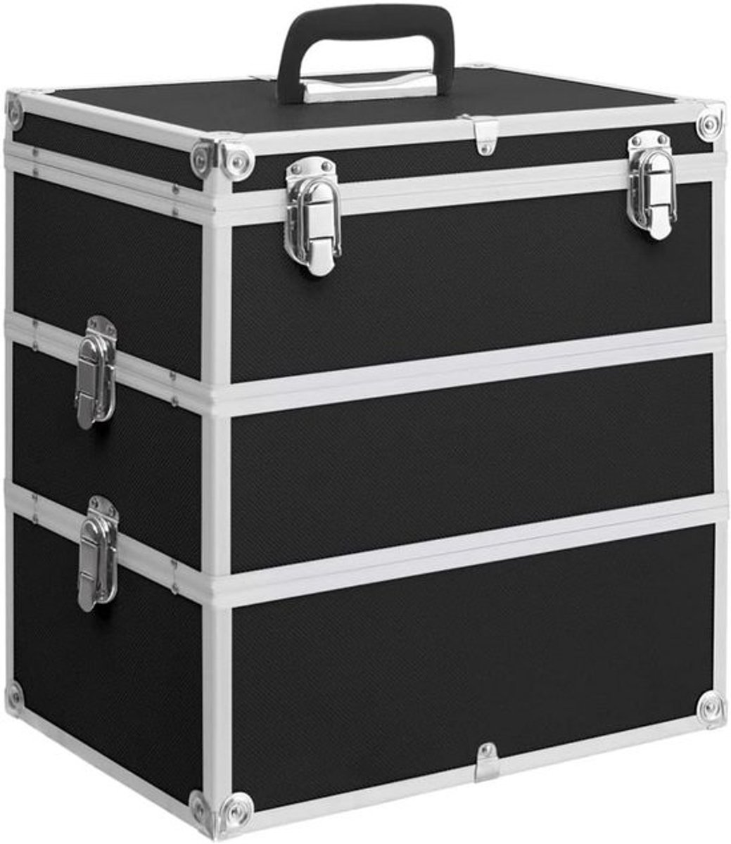 Grote Aluminium Make-up Koffer met 3 Lagen en Handvat