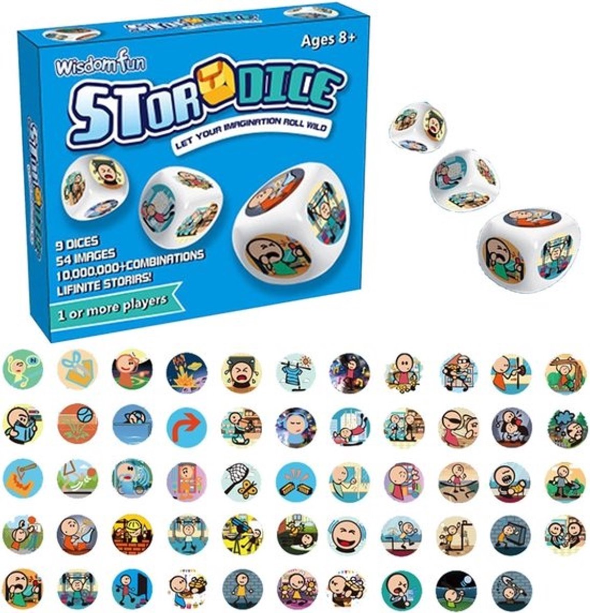 Interactief dobbelspel - Story Cube - Creatieve verbeelding - Vrolijke cartoonstijl - 2x2x2cm per dobbelsteen - Sportmodel