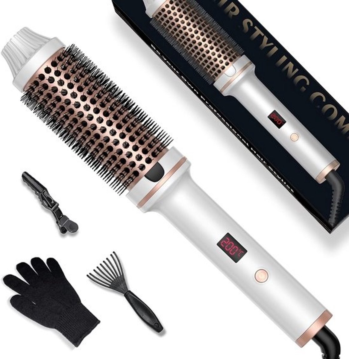 Thermische Borstel 3-in-1 met LCD Display voor Volume, Krullen en Glad Haar