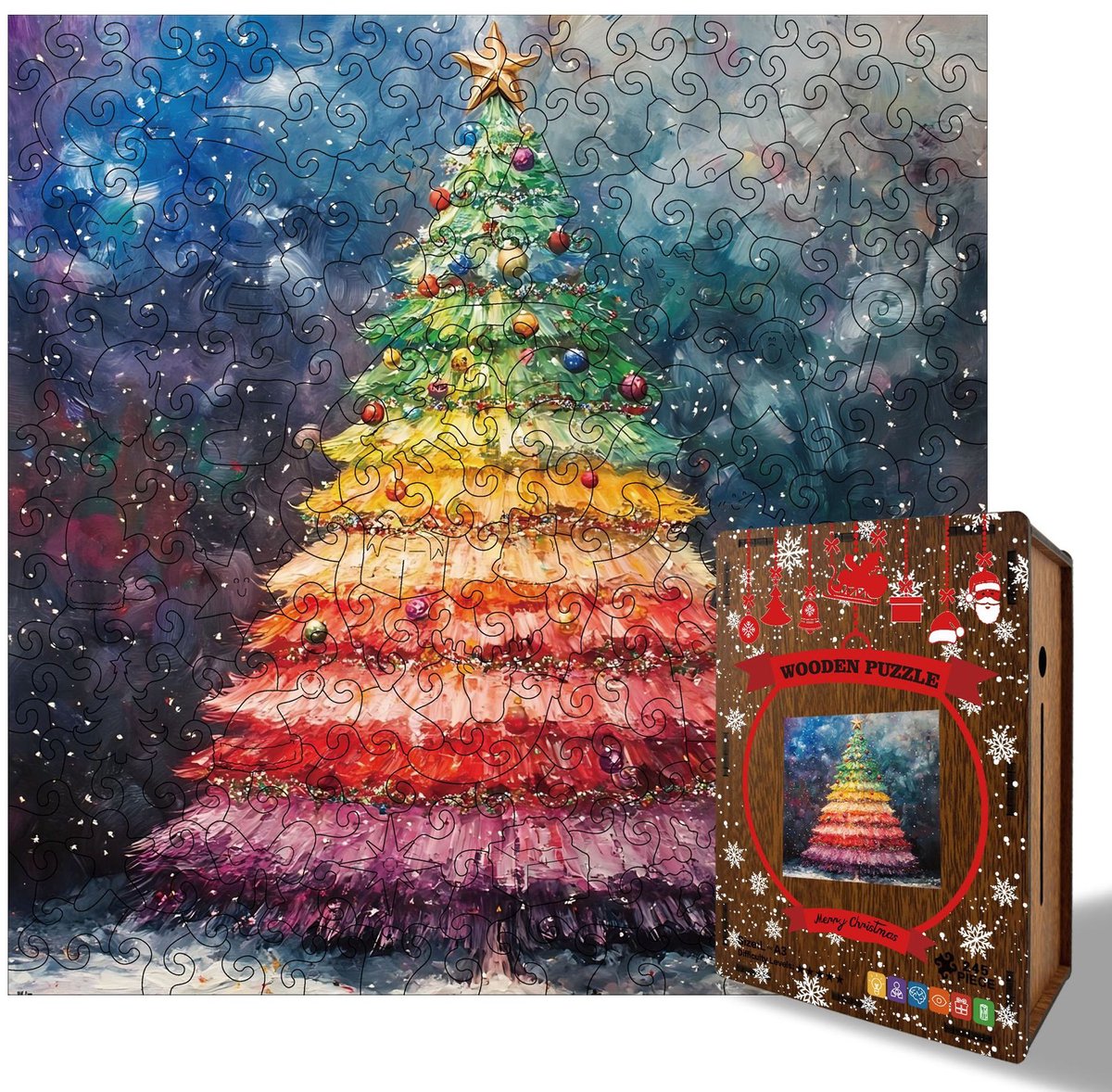 Casalora Houten Kerstboom Puzzel - 200 stukjes - Onregelmatige Legpuzzel voor kinderen en volwassenen