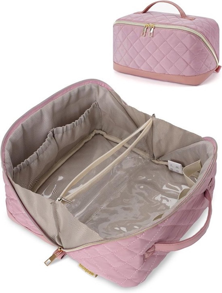 Grote Reis Make-up Tas Wijd Open - Waterdichte Cosmetica Organizer met Vakken