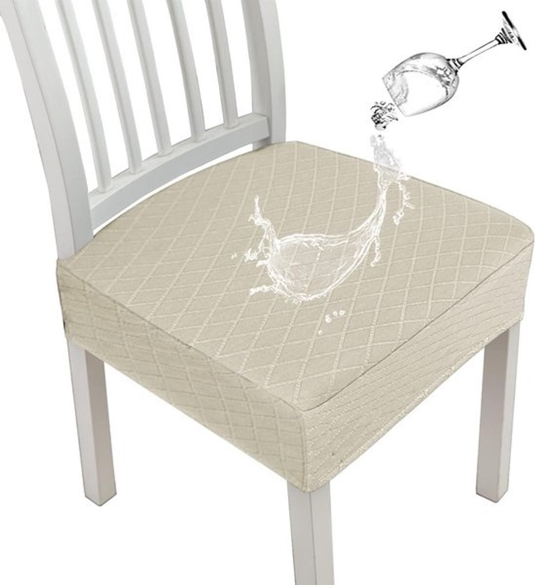 Waterdichte Stoelhoezen Eetkamerstoel Stretch Antislip Wasbaar Beige 4 Stuks