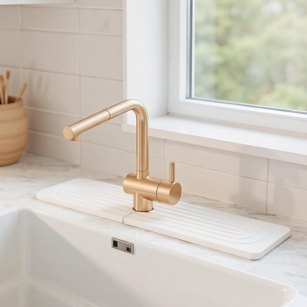 Stenen Wastafelmat - Waterabsorberend en Spatwerend - Voor Keuken en Badkamer - Inclusief Schuurpapier, 60x10cm