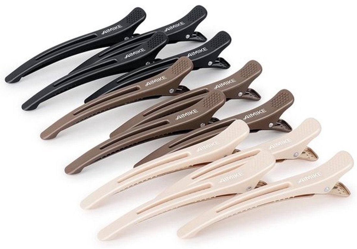AIMIKE Professionele haarclips voor styling sectioning, 12 stuks antislip No-Trace Duck Billed haarclips met siliconen band, salon en thuis haarknipclips voor kapper, vrouwen, mannen - 4,3 inch lang