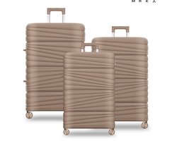 MRKA® Santiago - Reiskoffer set 3-delig (S + M + L) - Taupe - Koffers - Kofferset - Drie Koffers - Driedelig Kofferset - Koffer - Luggage - Valies - Reisbagage - Polypropyleen Koffer - TSA Slot - 360° Wielen - Koffers Met Wielen - 37, 60 en 91 Liter
