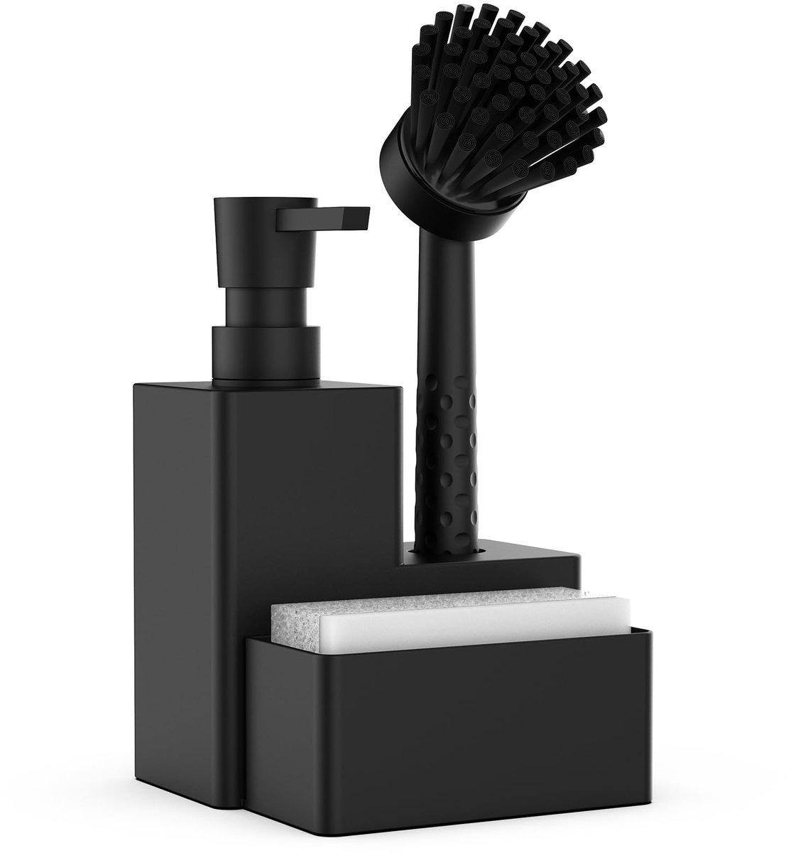Spoelbak Organizer - Met 400ml Afwasmiddeldispenser, Sponshouder en Borstel - Keuken - Zwart