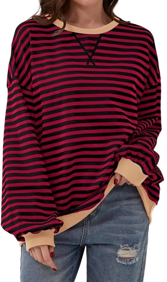 Gestreept Oversized T-shirt met Lange Mouwen voor Vrouwen