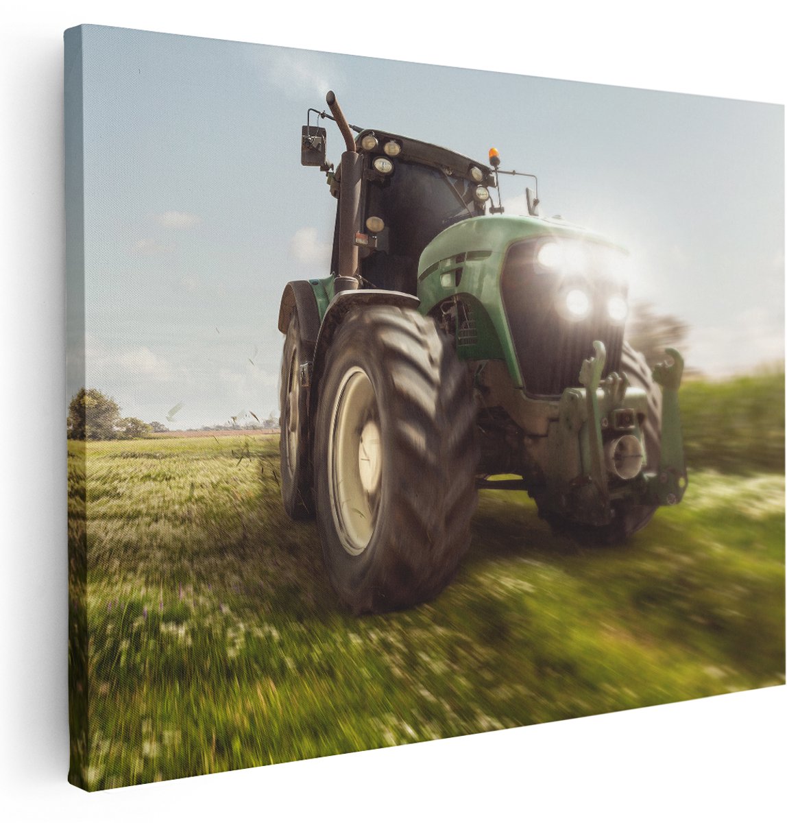 Artaza Canvas Schilderij Tractor op het Gras - Trekker - 160x120 cm - Groot - Wanddecoratie Woonkamer - Schilderijen - Muurdecoratie
