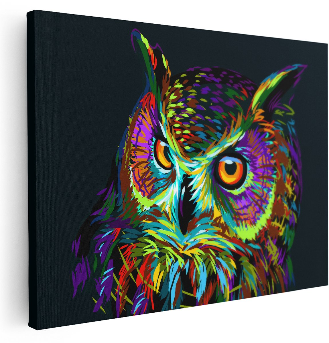 Artaza Canvas Schilderij Kleurrijke Uil - Abstract - 160x120 cm - Groot - Wanddecoratie Woonkamer - Schilderijen - Muurdecoratie