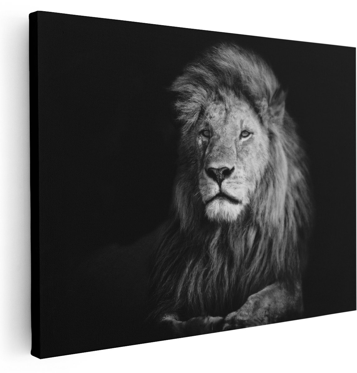 Artaza Canvas Schilderij Leeuw - Leeuwenkop - Zwart Wit - 160x120 cm - Groot - Wanddecoratie Woonkamer - Schilderijen - Muurdecoratie
