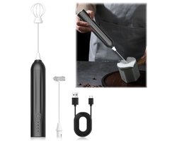 Elektrische Melkopschuimer met 2 Bekers, USB Oplaadbaar, 3 Snelheden, Handmixer voor Koffie, Latte en Cappuccino