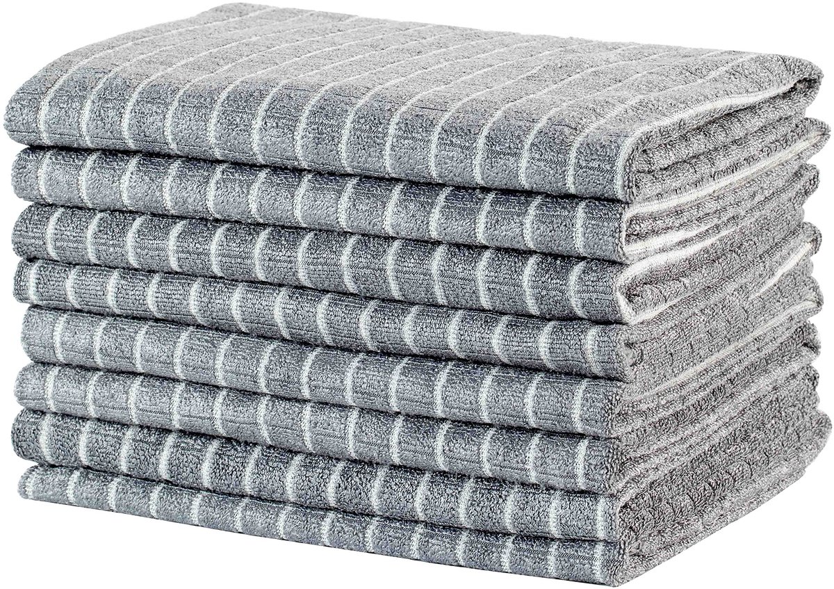 8-delige set Keukendoeken - Superzacht en absorberend - Bamboe en Microvezel - Grijs - 45 x 65 cm