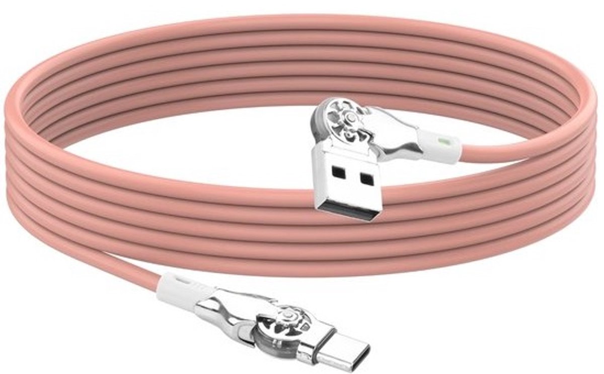 USB A naar USB C Kabel 180° Draaibaar voor Snel Opladen 3A en Datatransmissie - 2 Meter Roze