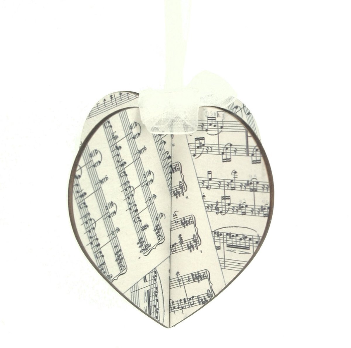 Ornament Hart muzieknootjes hout 11x11x10cm