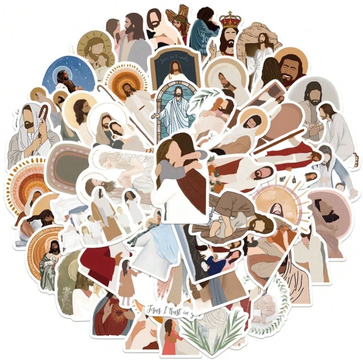 Christelijke Stickers met Jezus – 50 Geloof Stickers – Bijbelse Stickers 4-6 cm