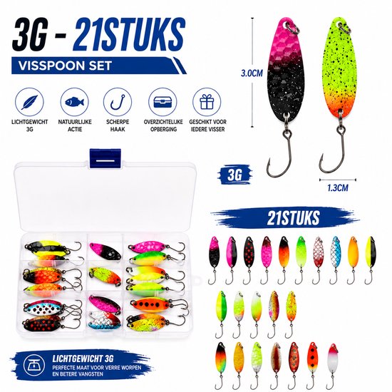 Fish-Xpro Troutlook Forellepel Set - 21 Stuks - 3 g - Enkele Haak - Tacklebox — afbeelding 3