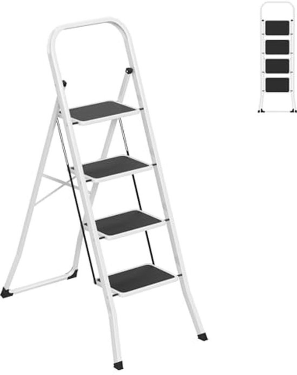 Inklapbare Trapladder met Leuning - 4 Treden, Veilig en Stabiel, Maximale Draagkracht 150 kg