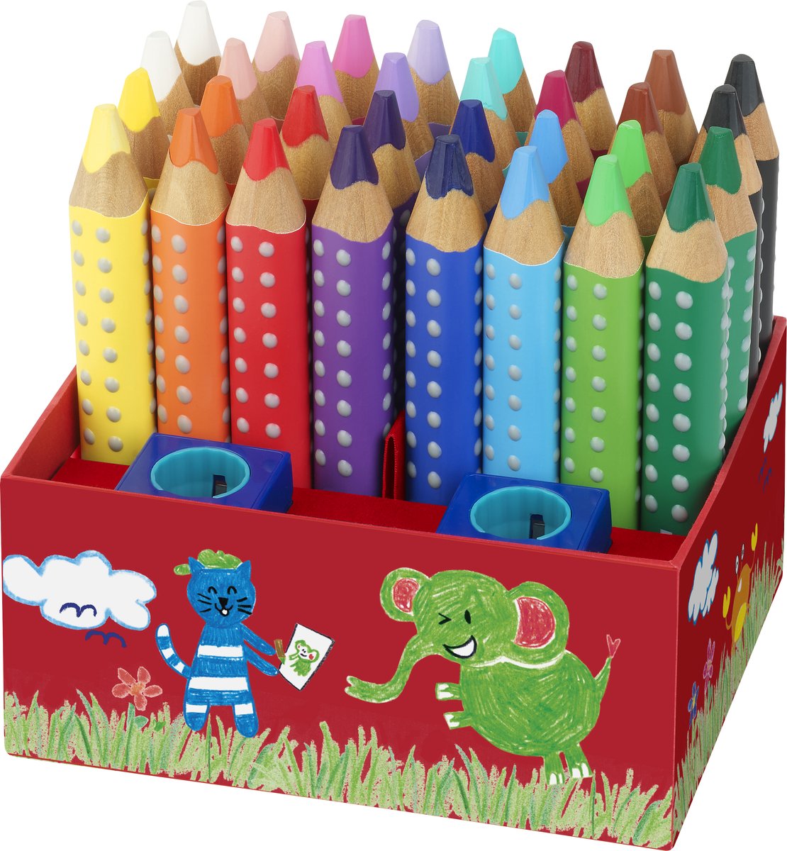 Faber Castell - Kleurpotlood Grippy XXL Jumbo - Kleuterschoolset met 2 x 16 kleuren + 2 puntenslijpers - FC-110709