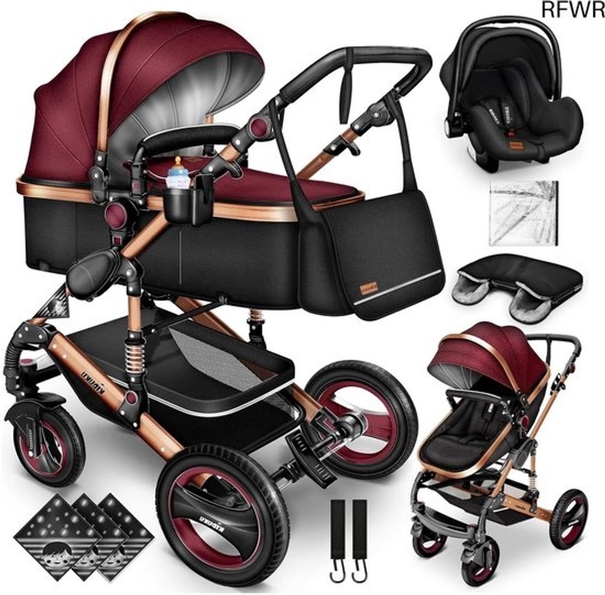RFWR® 3 in 1 Kinderwagen Set - Complete Combi Wandelwagen met Reiswieg en Buggy