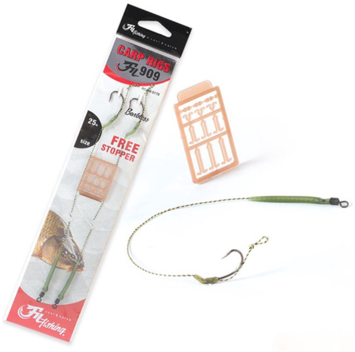 Fil 909 Carp Hair Rigs Size #8 - BARBLESS - 25lb - 2pcs - Groen - Karper Onderlijn