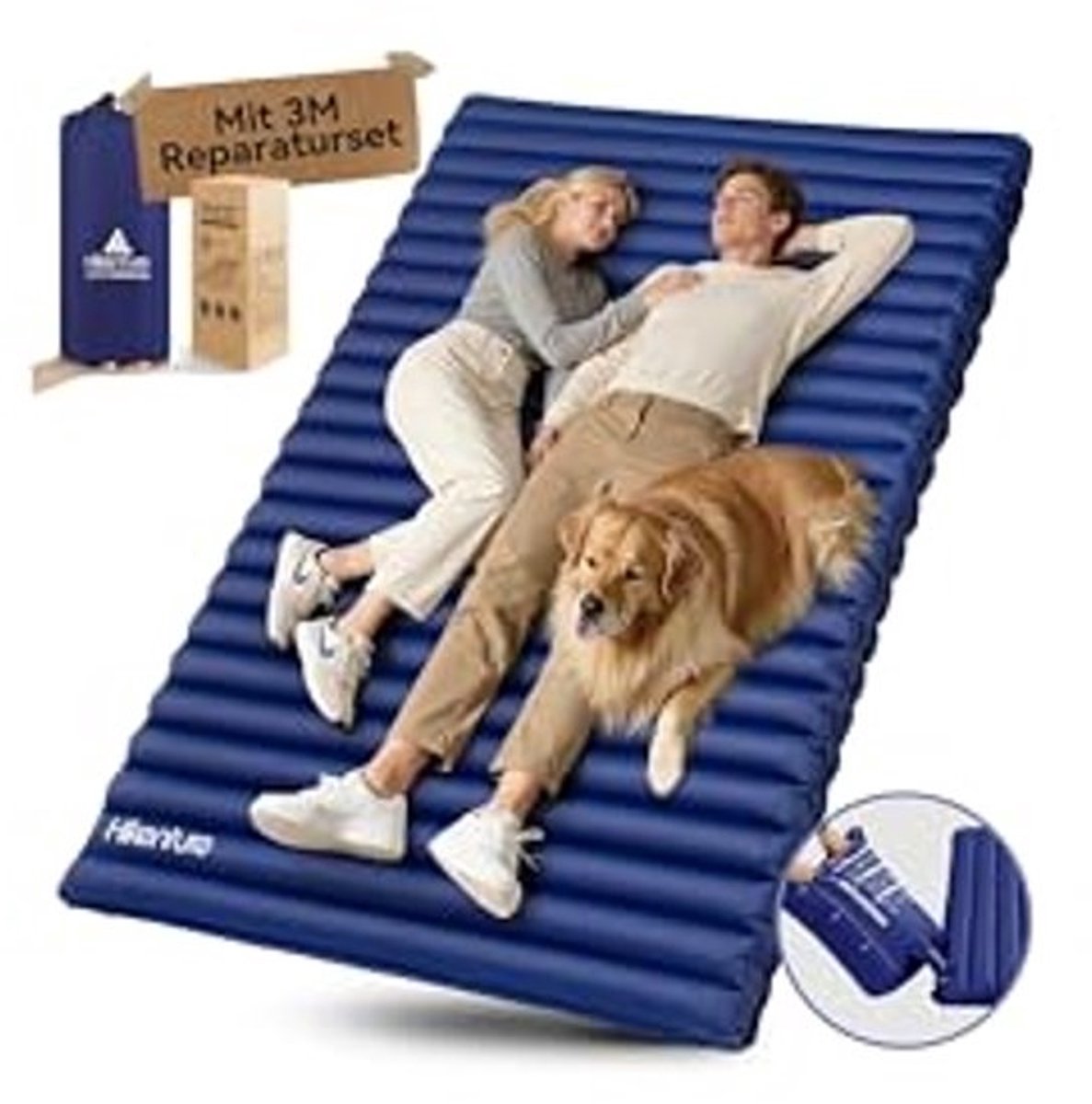 HIKENTURE Isomat for 2 People Double Isum Mat Ultralight Inflatable Camping Air Mattress Sleeping Mat Small Pack Size with Pump Bag for Travel, Outdoor Hiking Beach Navy Blue (Pump Bag XL)