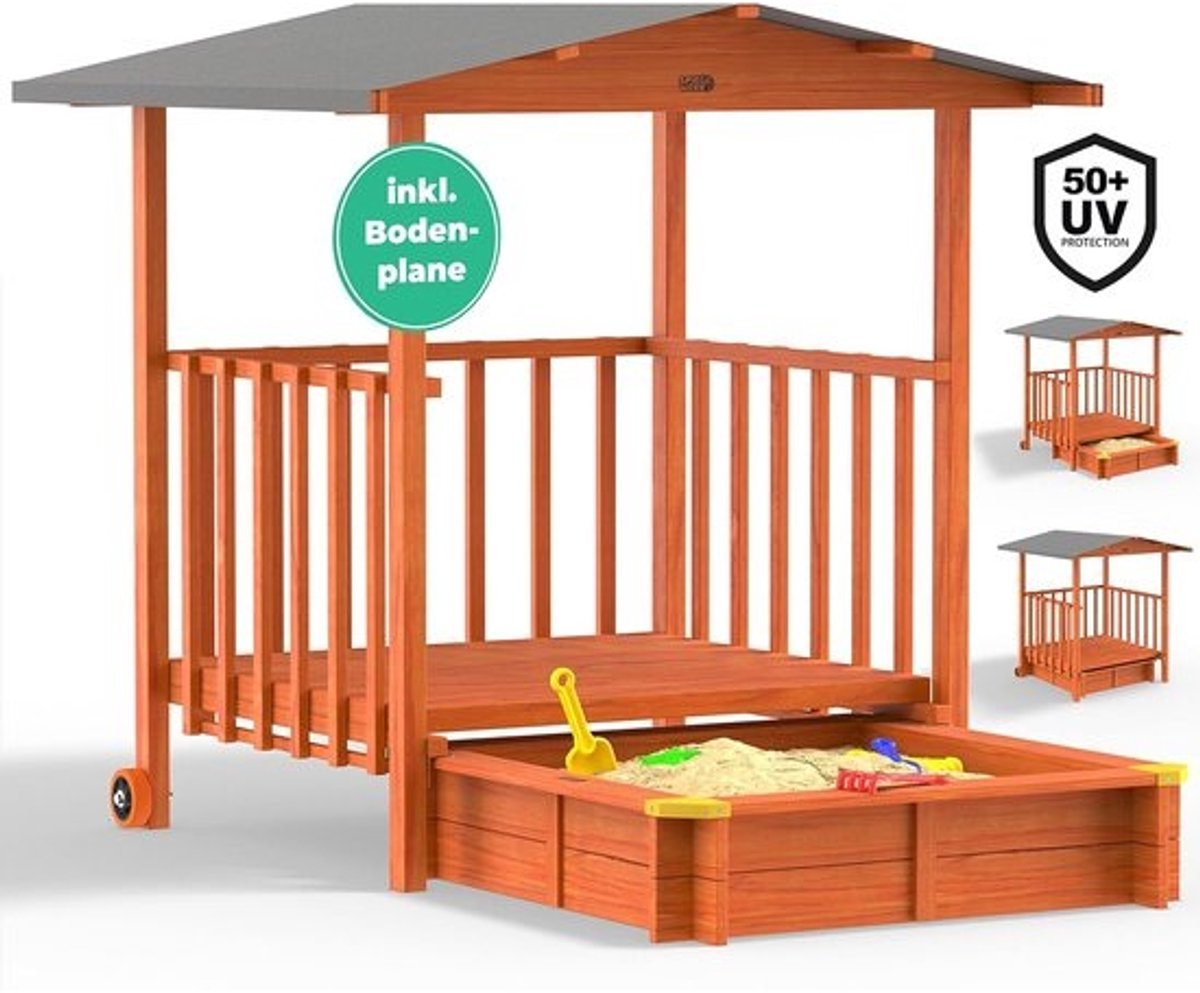 2-in-1 Zandbak en Speelhuisje met Luifel - 143x130x130cm en Veranda - Geschikt voor Kinderen - UV-bescherming 50+