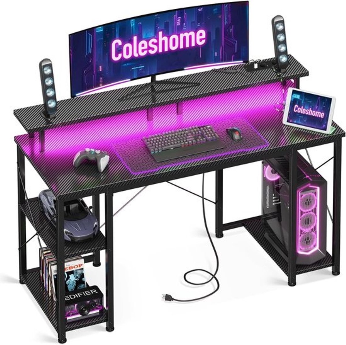 Gaming Bureau Met LED Verlichting en Omkeerbare Plank - PC Tafel voor Kantoor en Woonkamer - 120 x 50 cm