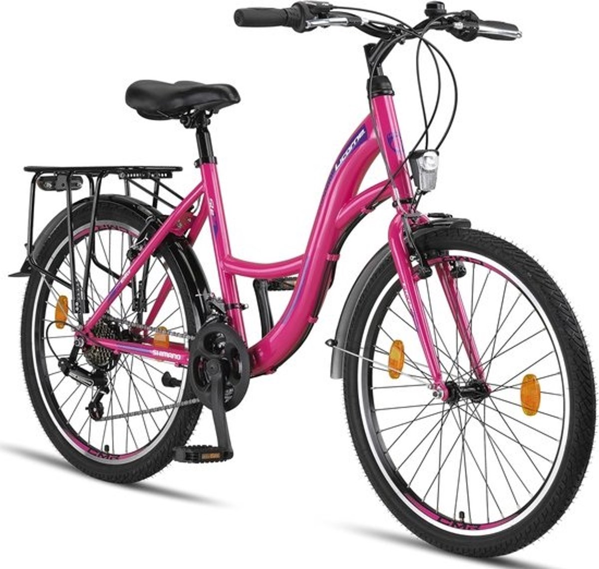 Premium Stadfiets 24 inch: Fiets voor Meisjes en Jongens met Shimano 21 Versnellingen, Roze