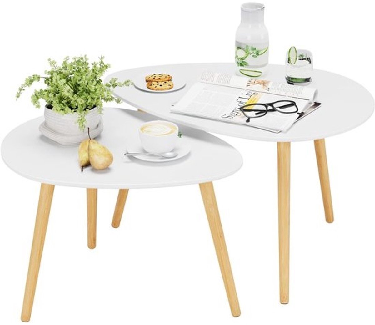 Set van 2 Scandinavische Bijzettafels in Wit Hout - Ideaal voor Woonkamer of Huiskamer