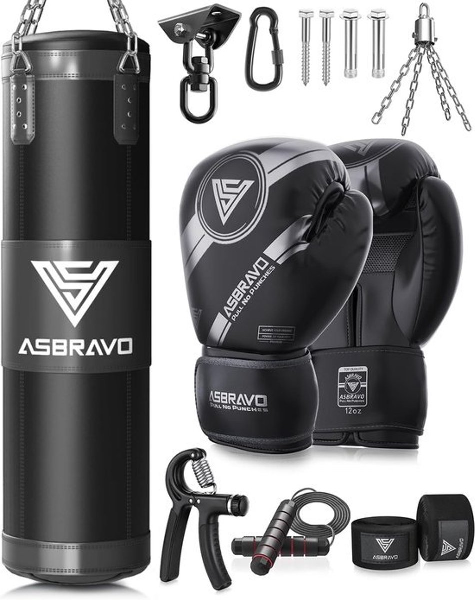 Zware Bokszakset voor Thuisgym - 1,2 m Bokszak met Handschoenen en Accessoires voor MMA, Muay Thai en Kickbokstraining