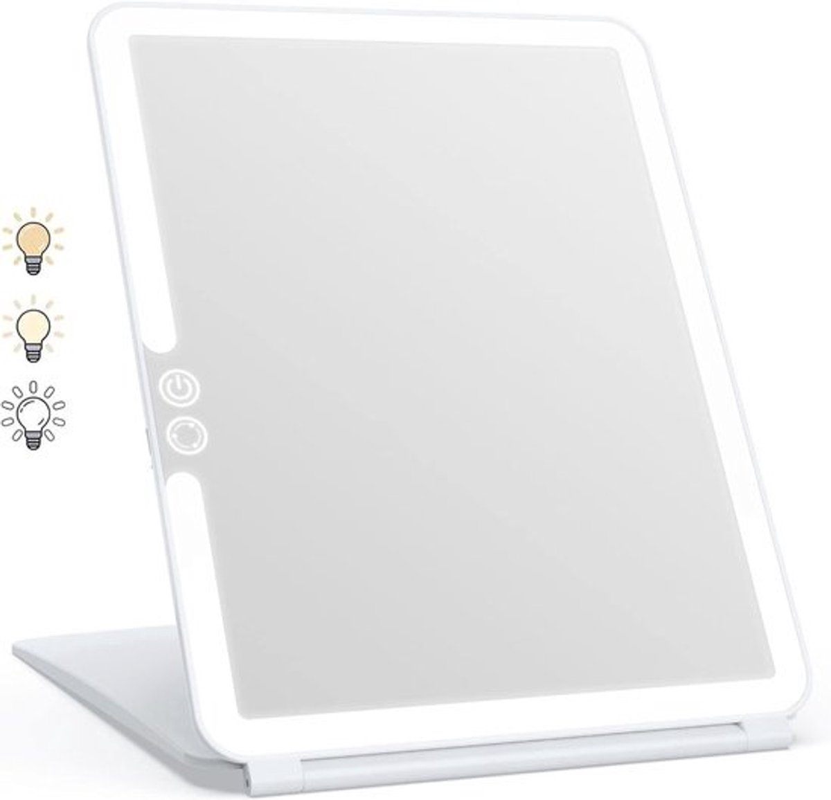 Make-up Spiegel - Spiegel met Verlichting - USB-Oplaadbaar - Touchscreen - 3 Kleuren Verstelbaar - 72 Ledlampen - Compacte Reisspiegel - Cadeau voor Meisjes en Vrouwen (Wit)