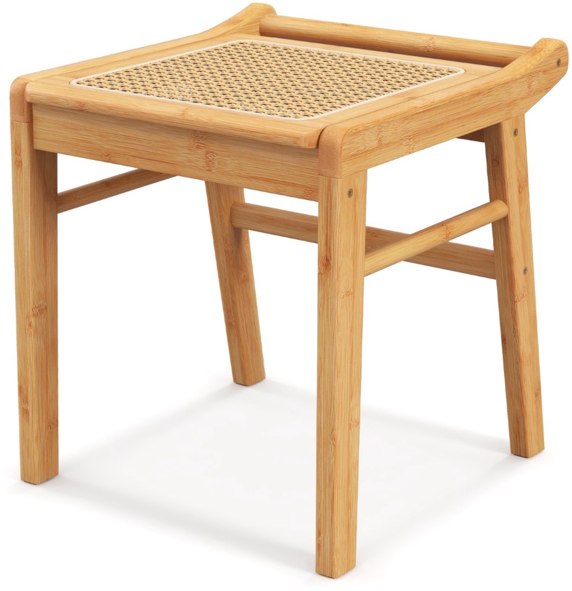 SureDeal® - Poef - Bamboe Make Krukje - Rotan Oppervlak - Anti Slip Voetzolen - Verstevigingsstang - Woonkamer Slaapkamer - 38x40x43 cm - Naturel