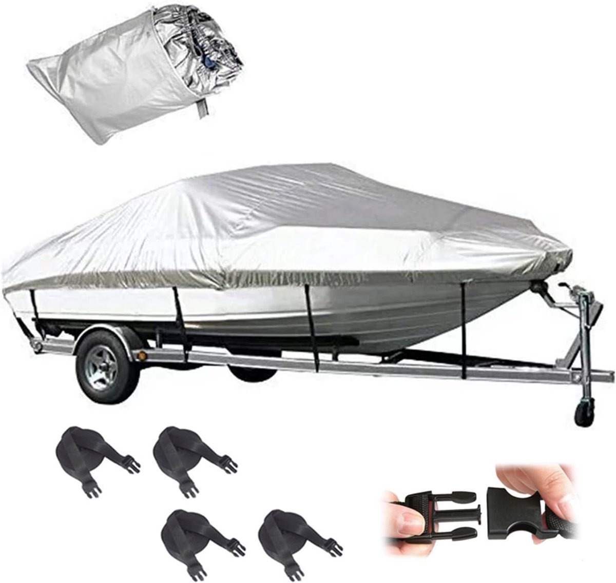 Afdekzeil voor rubberboot 420D Oxford-weefsel, waterdicht bootzeil met opbergtas, geschikt voor v-romp en visboten (16-18 ft: 570 cm x 300 cm)
