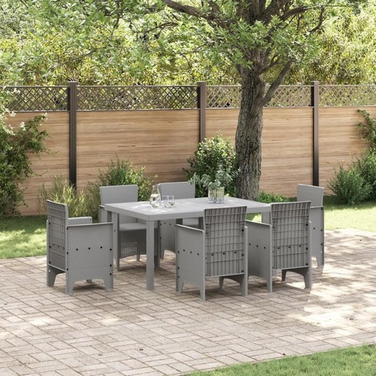 Tuintafel Polyrotan - Eettafel Buiten - Zes Persoons Dineren - Gestructureerd Oppervlak - 150x100x73 cm - Lichtgrijs
