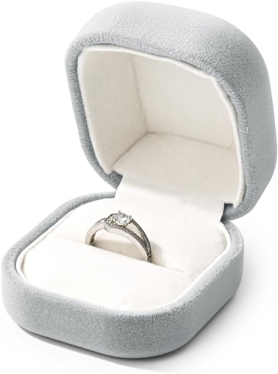 Elegante Velours Ringdoos voor Trouwen, Verloving, Voorstellen en Valentijnsdag - Grijs