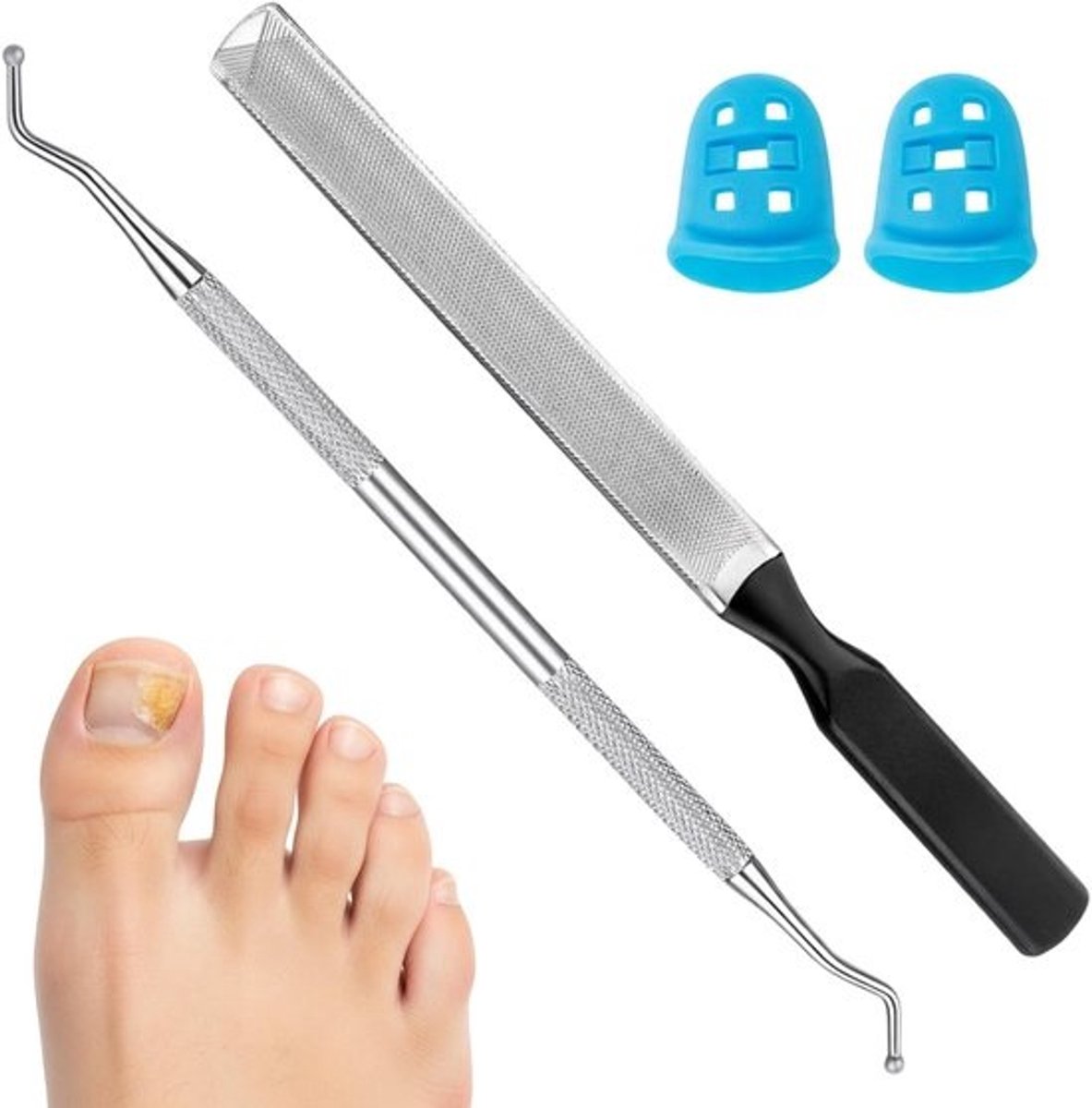 Nagelvijlset Roestvrij Staal - Vingernagel Teennagel - Nauwkeurig Vijlen - Met Vingerbescherming - 13cm Nagelvijl - Blauw Zilver