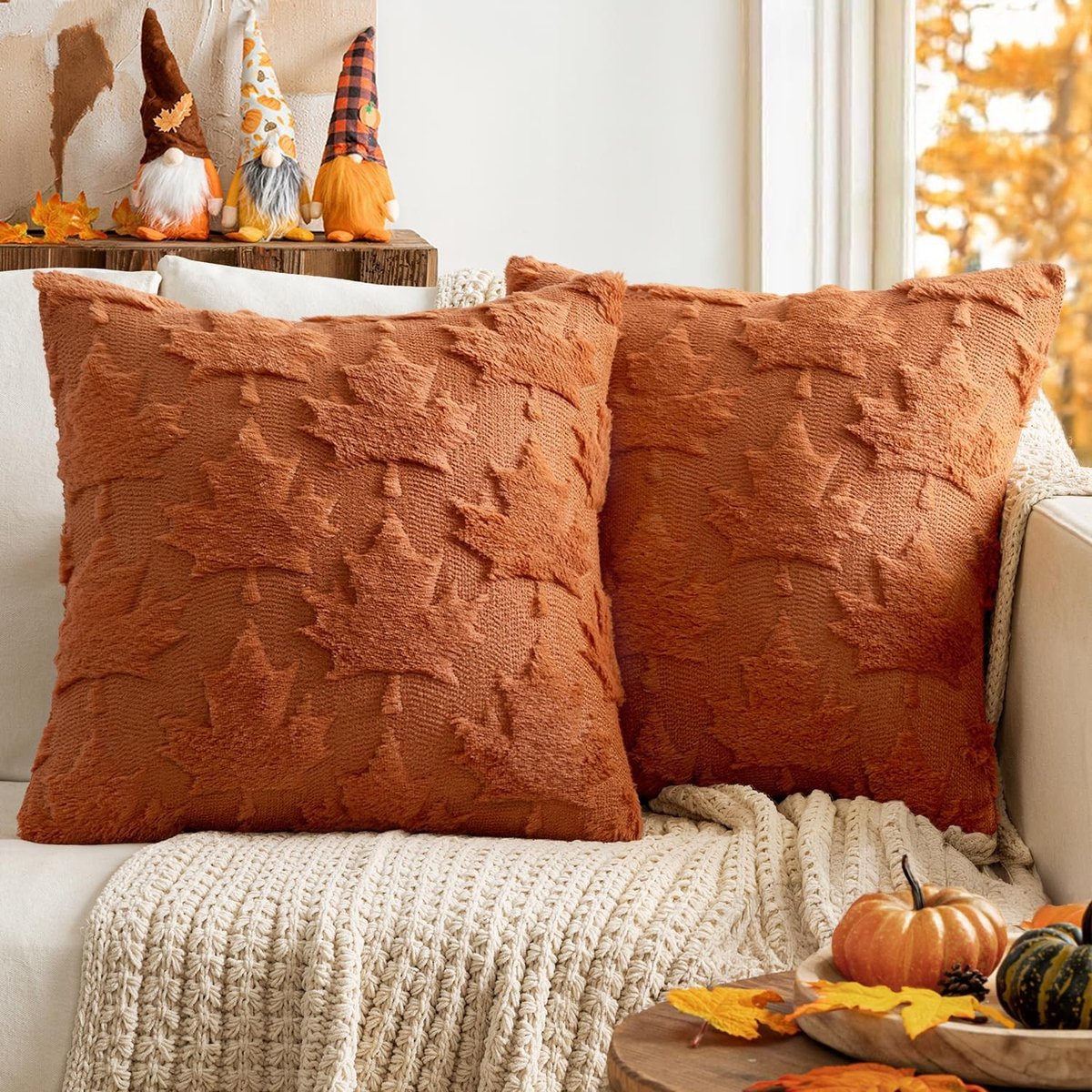 Herfst Kussenhoezen Set van 2 - Eikenblad Print - 45x45cm - Perfect voor Halloween en Thanksgiving Decoratie