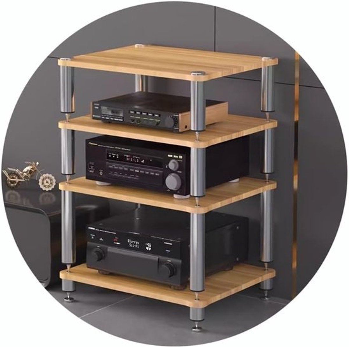 Hifi Rack - Audio Meubel - Componenten Opbergen - Schokabsorberende Voeten - 60x48x80cm 4 Lagen - Houtkleur