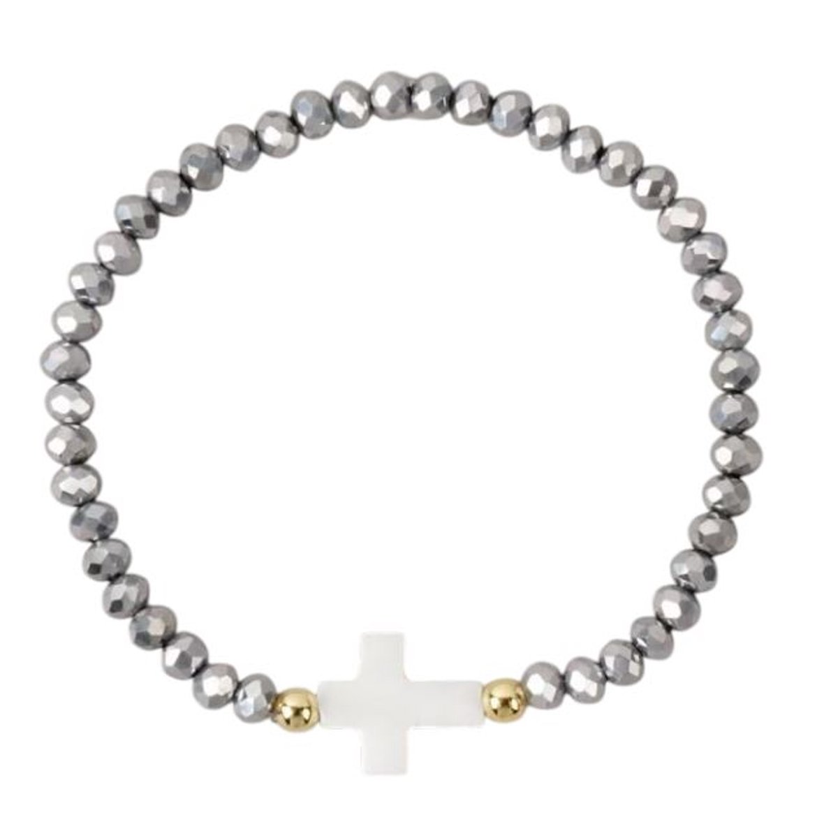 Kruis armband vrouwen - Jezus - Christelijk - bijbel kralen Zilverkleurig - 17.5 cm