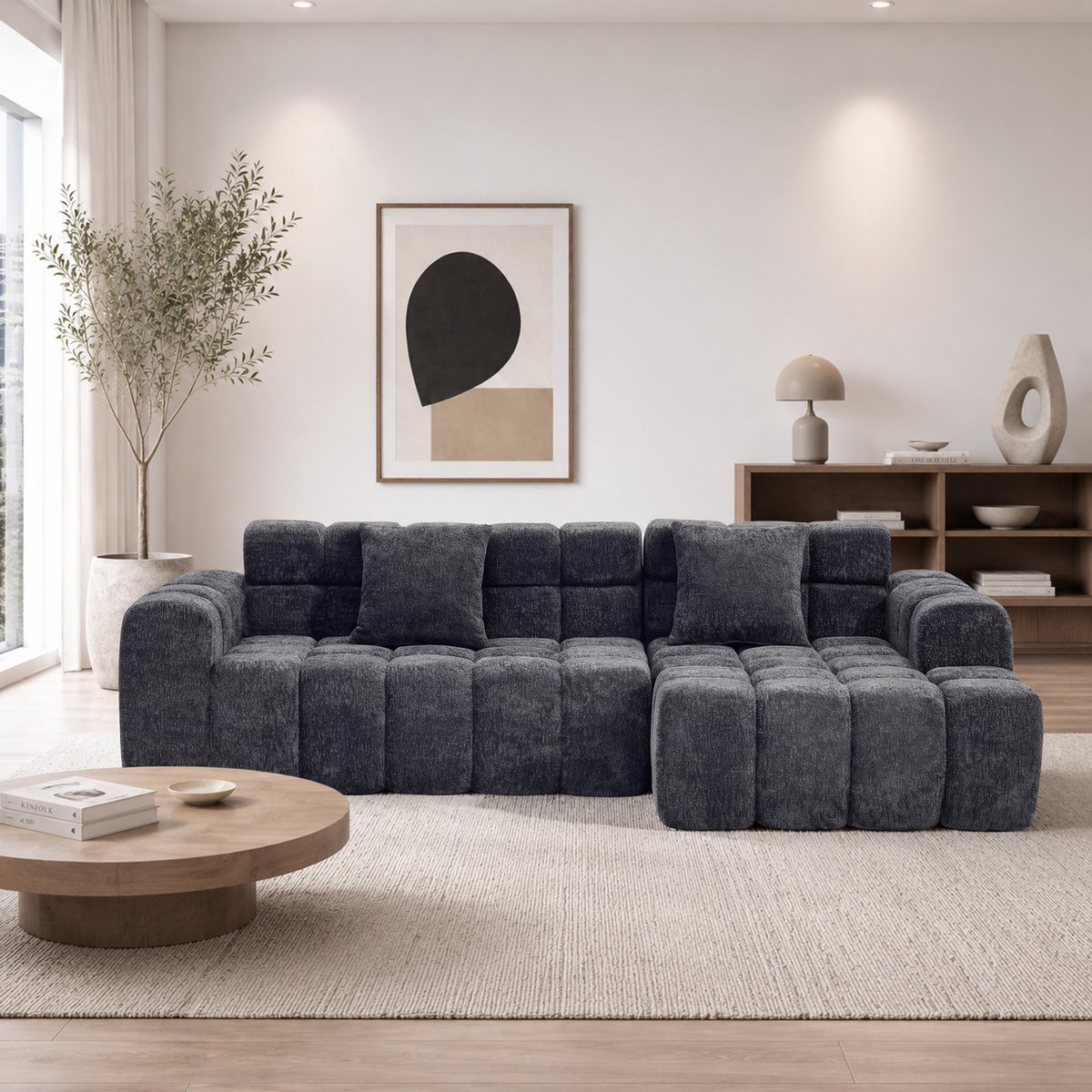 HAUSS SPOLE - Modulaire Hoekbank - Met Chaise Longue - Fluweel - Antracietgrijs - Comfortabele Schuimvulling