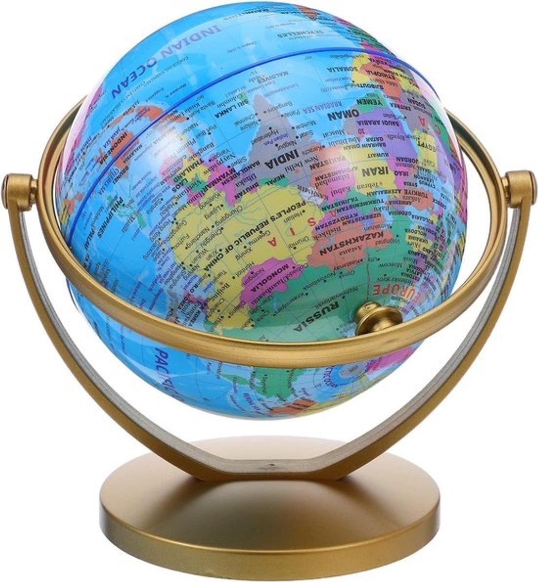 Draaibare Wereldbol - Educatieve Aardbol - Bureau Decoratie - HD Waterdichte Kaart - 20 cm Diameter - Blauw